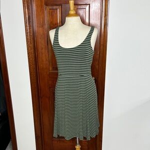 Old Navy ladies size M olive green fit and flare midi dress with white stripes